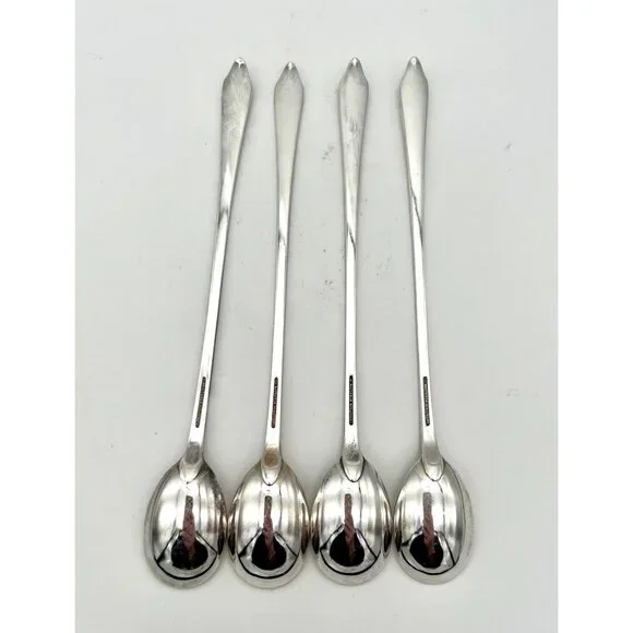 Tiffany & Co Clinton Pattern Sterling Silver Iced Tea Spoons Set Of 4 - Picture 9 of 10